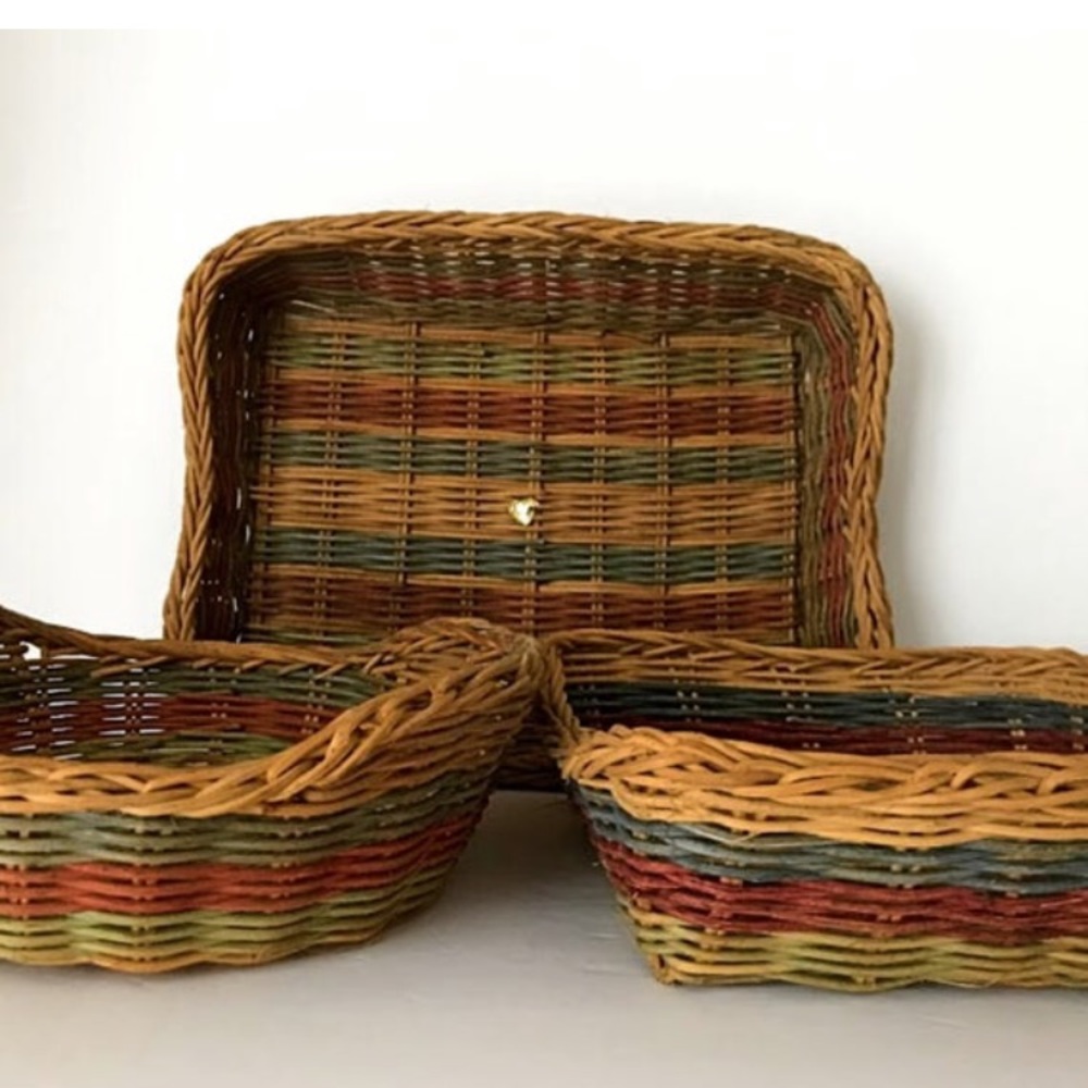Three Vintage Philippine natural wicker baskets